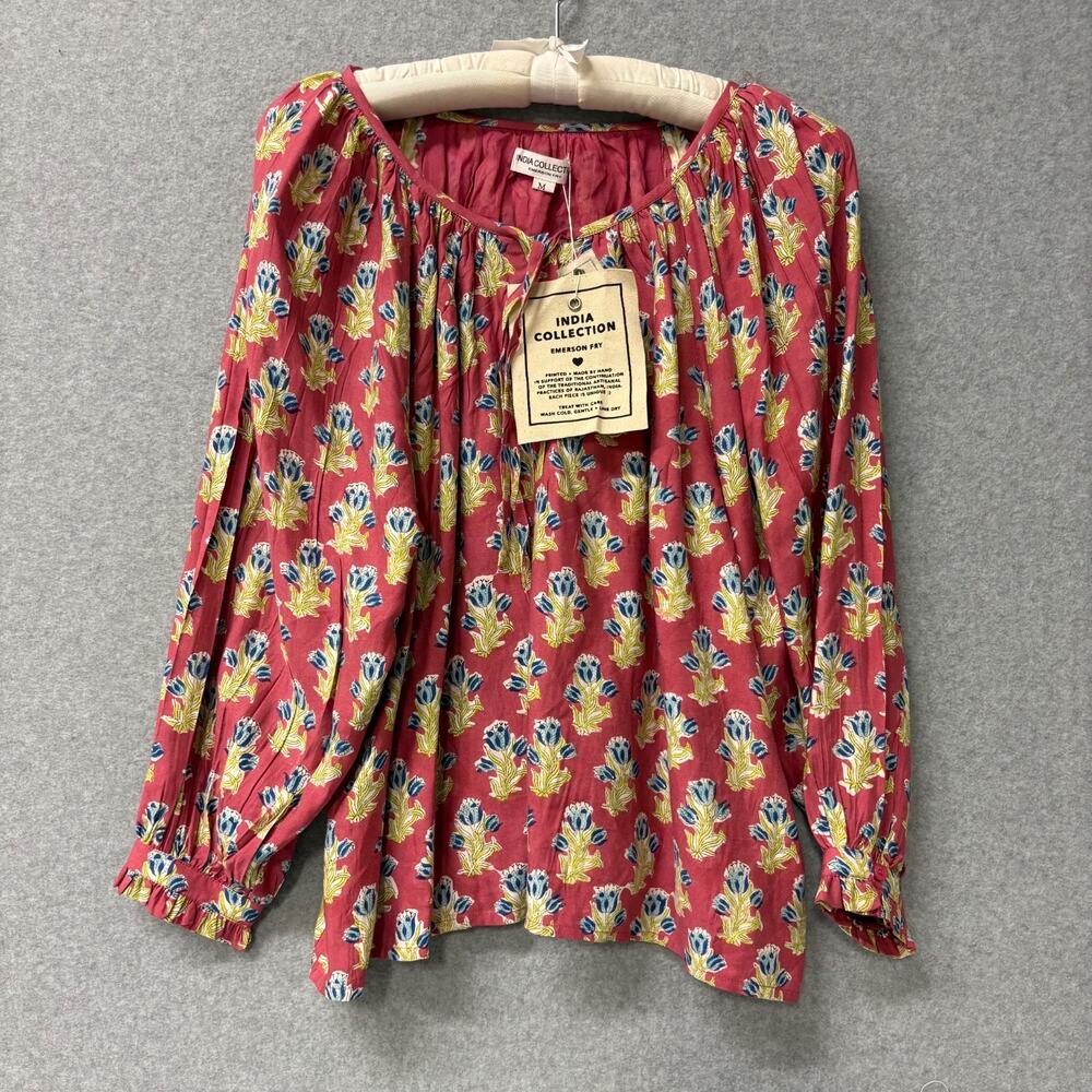 Emerson Fry Lucy 2 Top Pink Floral Satin Modal Block Print Boho India Medium NWT